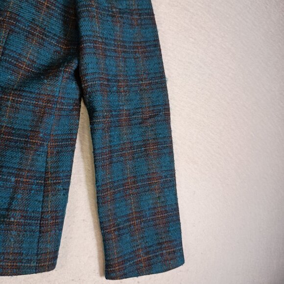Vintage Pendleton 100% Virgin Wool Blue & Brown Tartan Plaid Women Size 8 Blazer - Picture 8 of 10